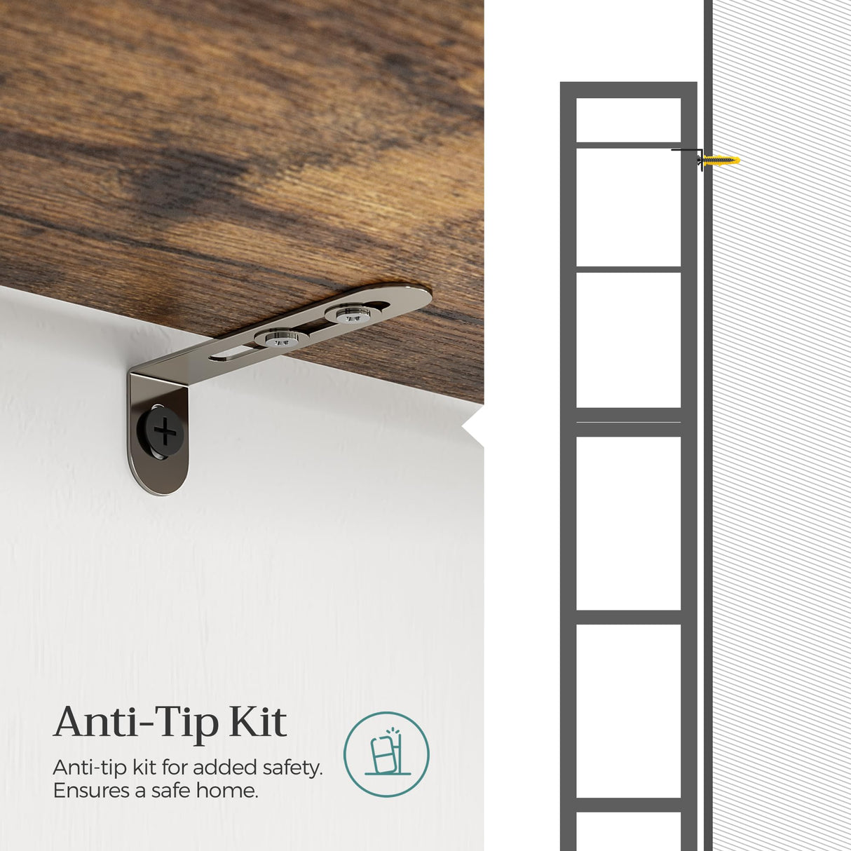 SONGMICS Over-The-Toilet Storage, 3-Tier Bathroom Organizer Over Toilet with Adjustable Shelves, Hooks, Bamboo, Freestanding Space Saver Bathroom Shelves, Rustic Brown and Ink Black UBTS012B01 SONGMICS