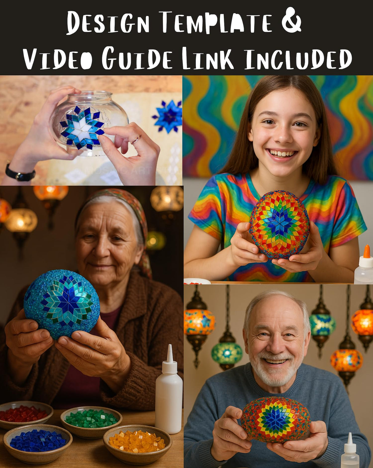 DEMMEX DIY Turkish Moroccan Mosaic Lamp Making Kit – No Grout – Fun, Easy, No Experience Required – Complete Mosaic Art & Craft Project Kit for Adults & Teens – Make Your Own Table Lamp (Turquoise) DEMMEX