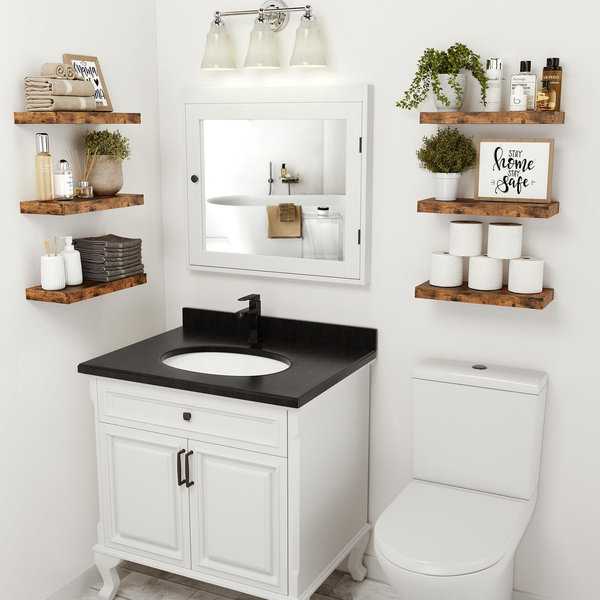 Bathroom Long Floating Shelves for Wall,Extra Deeper & Thicker Wall Mounted Storage Shelf for Living Room, Kitchen, Farmhouse,Wall Shelves with Invisible Brackets,Set of 2, Rustic Brown Vivelove