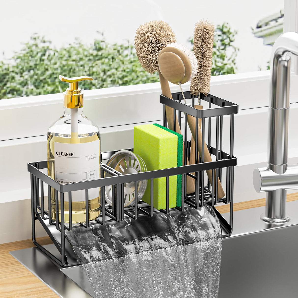 Cisily Sink Caddy, Sponge Holder for Kitchen Sink, Kitchen Sink Organzier with High Brush Holder, Rustproof Stainless Kitchen Gadgets Sink Accessories, Organizadores de Cocina, Patent 1038566S Cisily