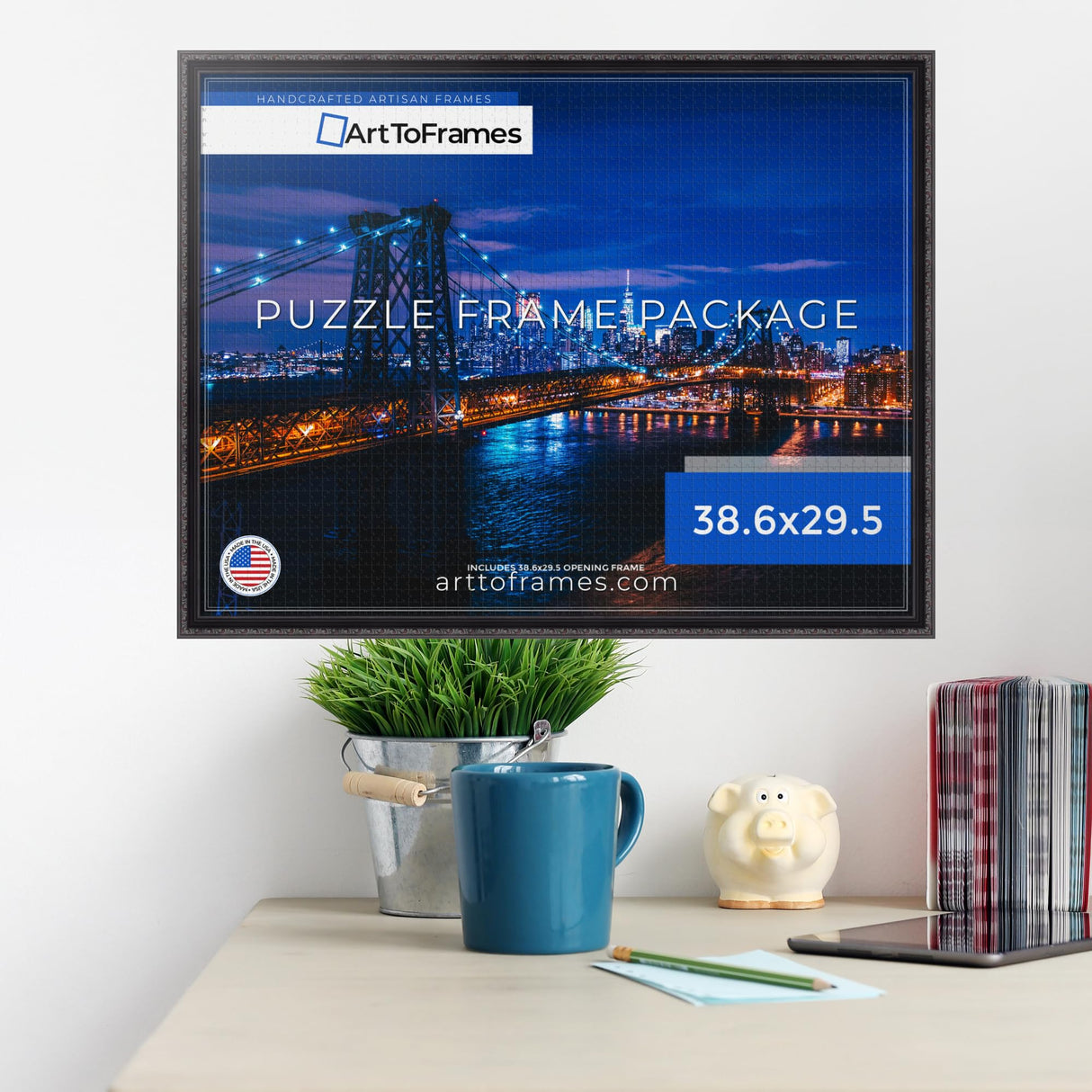 ArtToFrames 38.6x29.5 INCH/98x75 CM Black Frame for 2000 piece Puzzles.This 1.25 Inch Custom Wood Puzzle Frame is Black - Comes with Economy Acrylic (PuzzleD10188-38.6x29.5) ArtToFrames