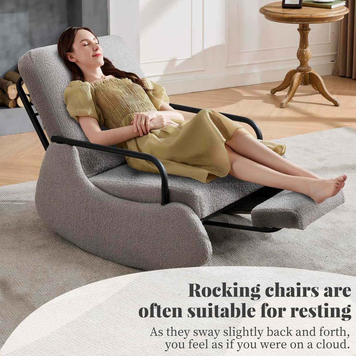 ASAHREE Nursery Rocking Chair, Teddy Upholstered Glider Rocker Modern Accent Chair Padded Seat with High Backrest,Comfy Side Chair for Nursery,Living Room Bedroom Offices, Gray ASAHREE