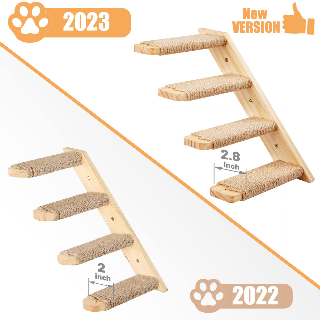 PELUOMOZ Cat Climbing Shelves Wall Mounted 2PCS Four Steps Reversible Left & Right Direction, Cat Shelf Stairway for Wall with Jute Scratching Ladder Shelves Pet Furniture for Perch Sleeping PELUOMOZ