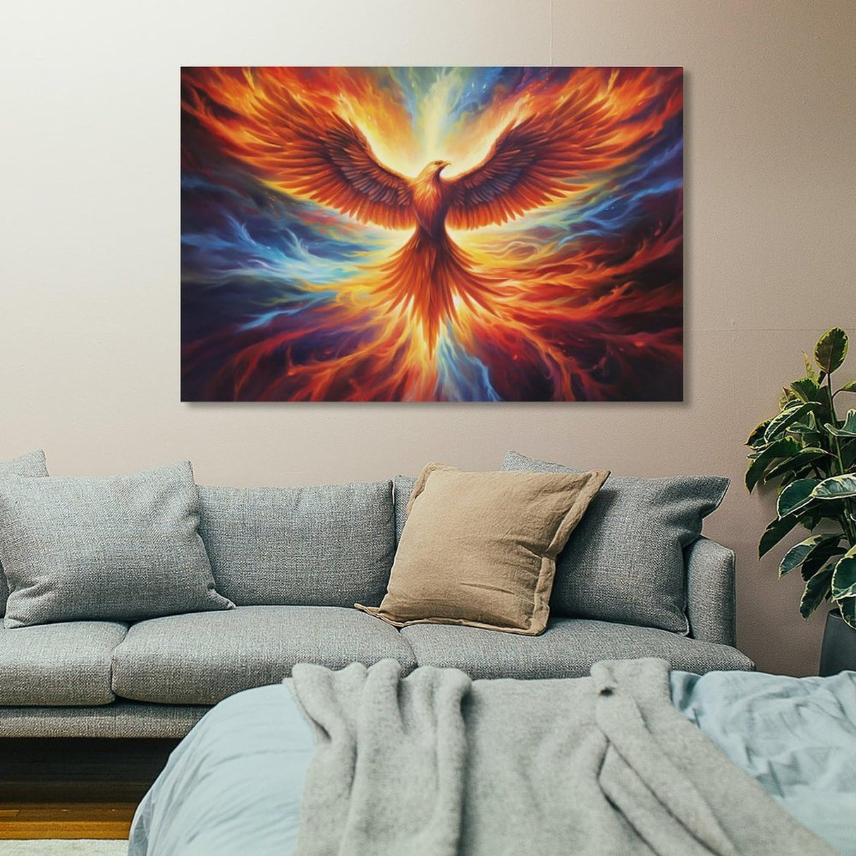 QEOPGNE Fire Bird Phoenix Rising Wall Art Fantasy Phoenix Poster Canvas Art Prints for Bedroom Office Living Room Pictures Paintings Cool Phoenix Wall Decor for Mens Women Unframed 12x18inch(30x45cm) QEOPGNE