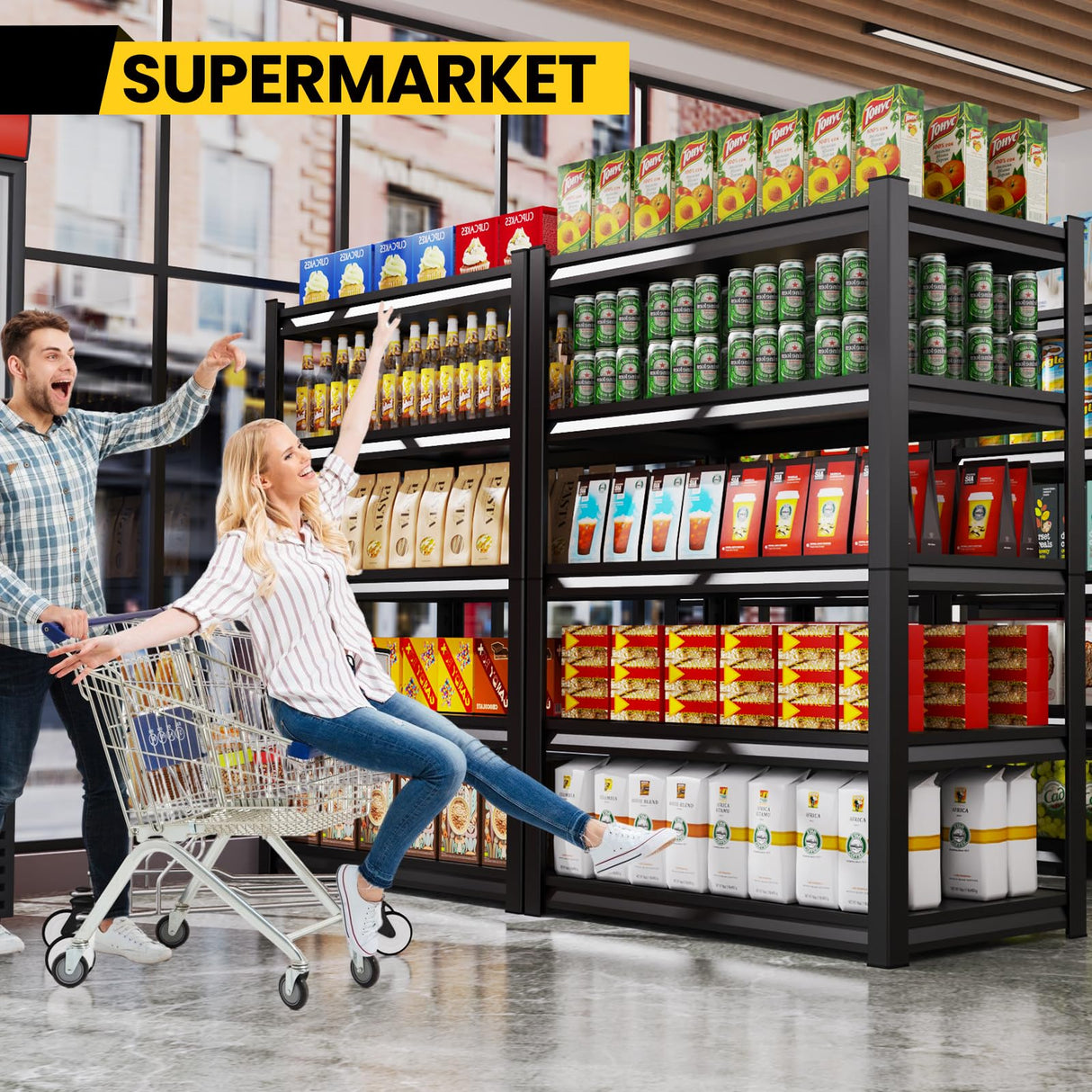 72”H*46”W Garage Shelving Heavy Duty, Adjustable Garage Shelves, 2500LBS Storage Shelves, 5-Tier Metal Shelving Units, Easy Assembly Wood Shelves, Utility Storage Rack Shelf for Warehouse,2 Pack CVGFDR