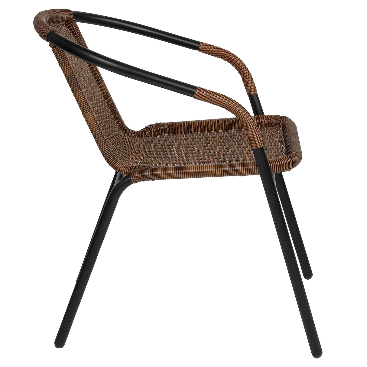 EMMA + OLIVER 2 Pack Medium Brown Rattan Indoor-Outdoor Restaurant Stack Chair EMMA + OLIVER