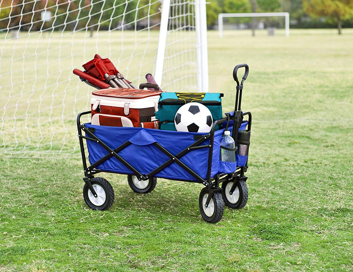 Mac Sports Heavy Duty Steel Frame Collapsible Folding 150 Pound Capacity Outdoor Camping Garden Utility Wagon Yard Cart, Blue MAC SPORTS