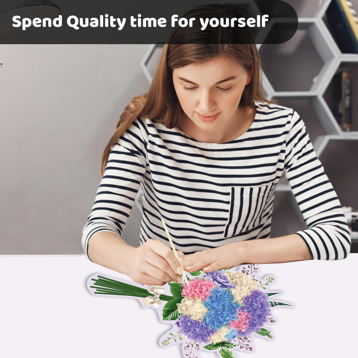 Unwynd Poke Art Hydrangea Flower Bouquet, Mess-Free Sewing Fabric Arts & Crafts for Adults, DIY Flower Bouquet Kit, Birthday Gifts for Women, Activity Craft Kit for Adults & Teens, Hobbies for Moms Unwynd