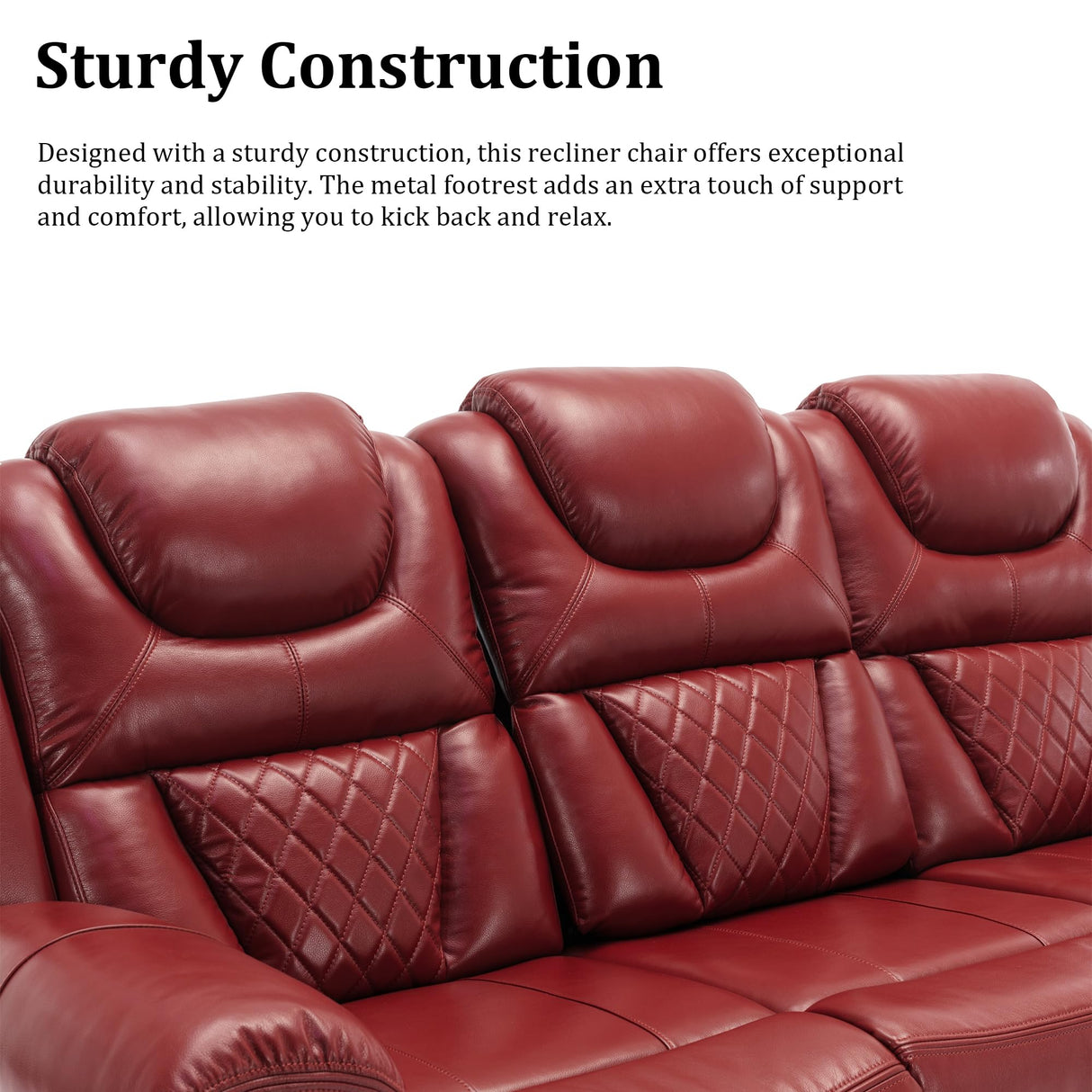 Olodumare 3 Pieces Living Room Furniture Sets,Recliner Leather Sectional Sofa, Home Theater Seating Manual Recliner with Center Console and LED Light Strip for Living Room, Office.Wine Red(3+2+1 Olodumare