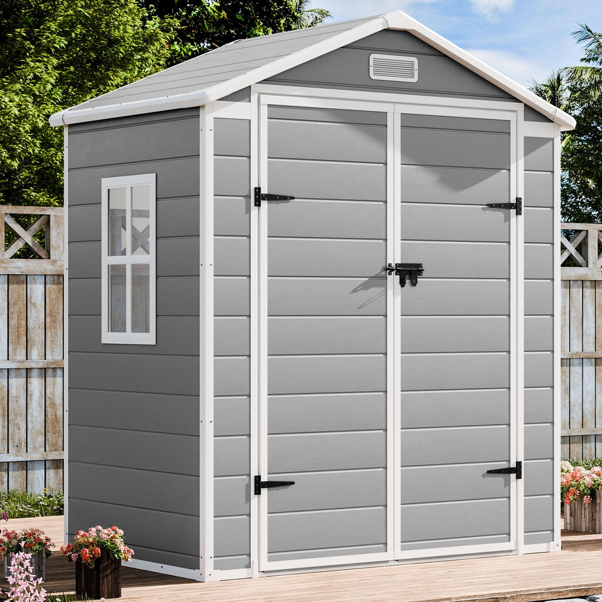 Outdoor Resin Storage Shed 6x3 FT Waterproof Sheds Kit with Floor Window Lockable Door Included, Outside Plastic Sheds for Backyard Garden Patio Lawn Tools WELYAS