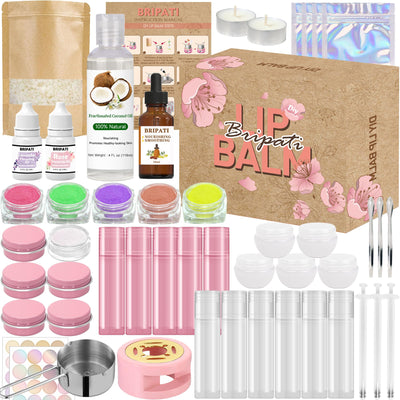 BRIPATI DIY Lip Balm Making Kit for Adults to Make Your Own Moisturizing Lip Balms with Natural Beeswax, Lip Base Oil, Essential Oil, Empty Lip Balm Tubes Jars, Birthday Christmas Mother’s Day Gift