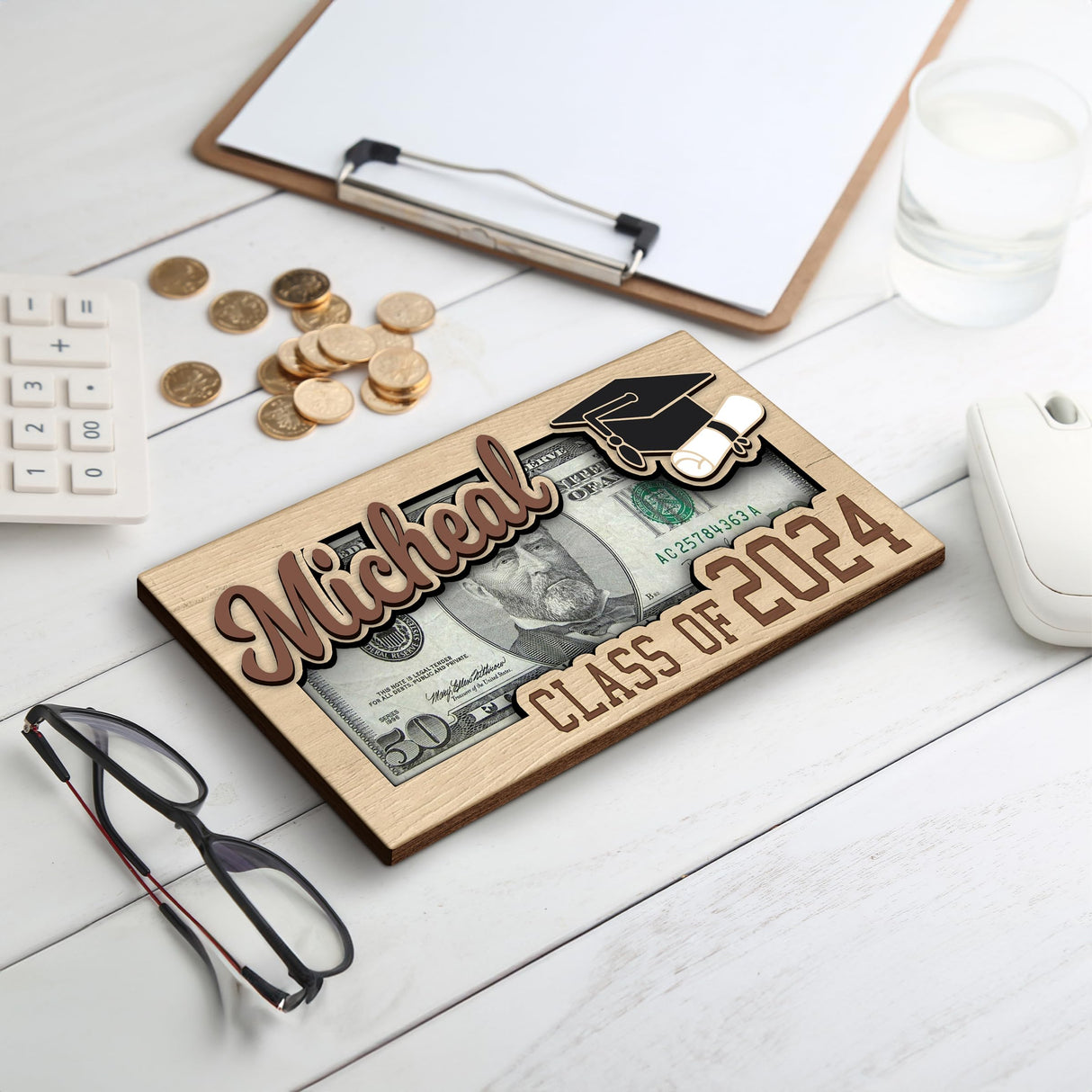 KindlyToys Personalized Graduation Money Holder - Graduation Gift Money Holder, Money Holder for Cash Gift Graduation - Wooden Money Holder, Unique Class of 2024 Graduation Gifts MH11 KindlyToys