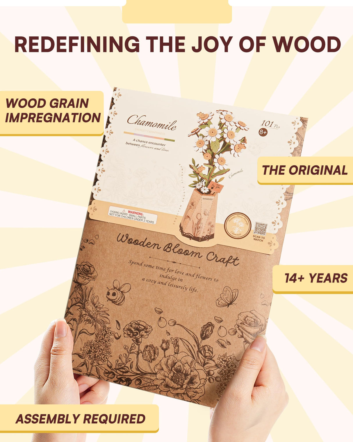 Wowood 3D Flower Wooden Puzzles for Adults-Chamomile, DIY Wooden Flowers Model Kit Building Set Crafts for Adults to Build, Botanical Collection/Ideal Creative Gift Ideas/Housewarming (101PCS) Wowood