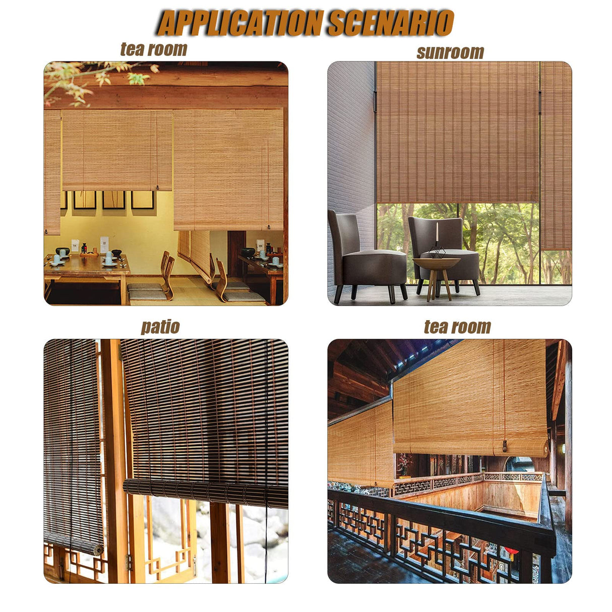 Retro Bamboo Blind Bamboo Roll Up Blinds Bamboo Roll Up Shades Bamboo Shades Blinds, Bamboo Roller Blinds for Outdoor Blinds for Patio Waterproof Outdoor/Indoor 26×67in/66×170cm (W×H) Green OCAZI