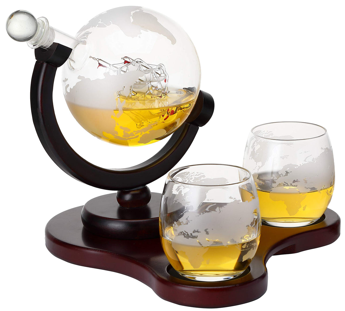 Verolux Whiskey Globe Decanter Set with 2 Glasses in Gift Box - Whiskey decanter for Liquor, Whiskey, Brandy, Gin, Rum, Tequila, Vodka, and Brandy - Home Bar Accessories for Men and Women Verolux