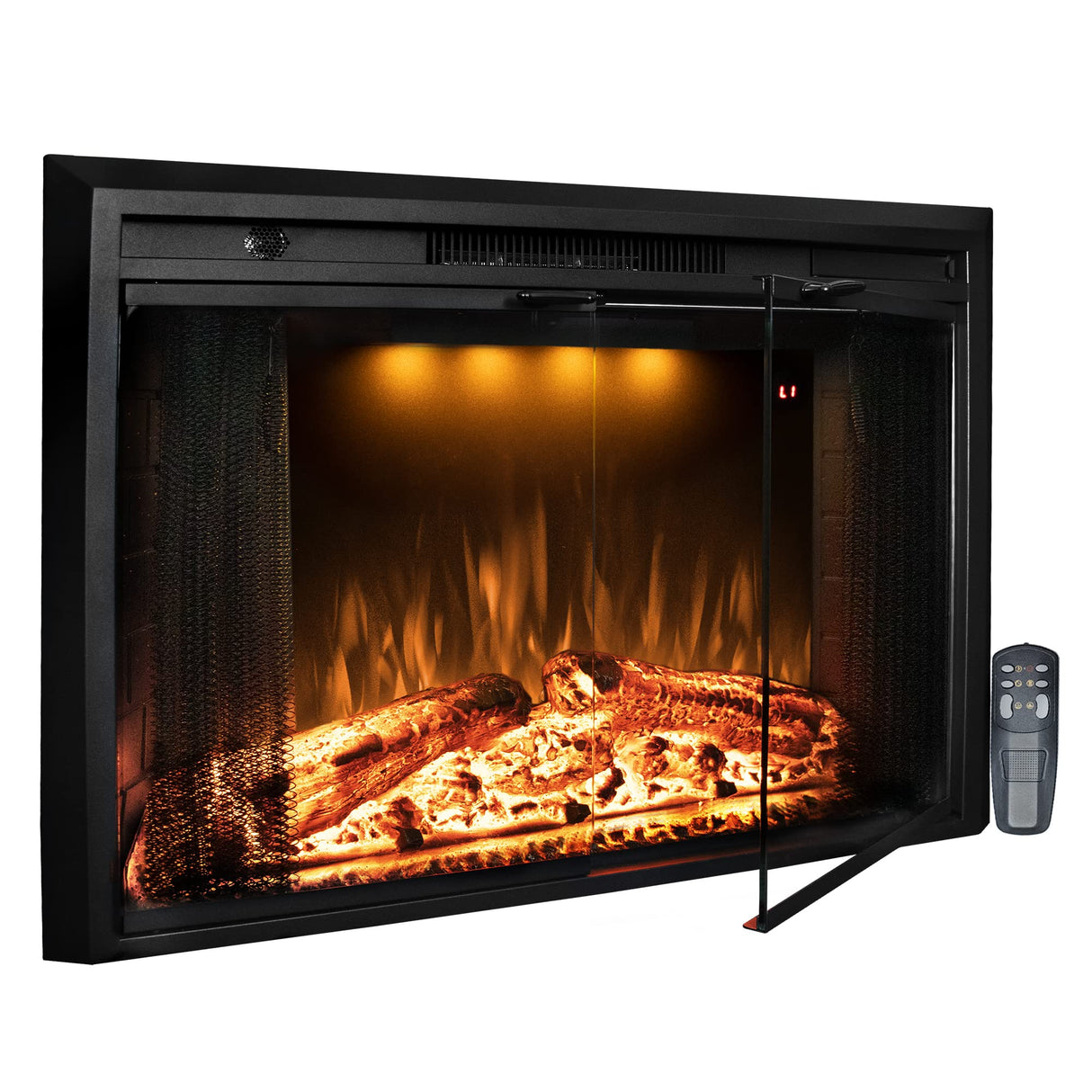 Benrocks 36” Electric Fireplace Inserts with Glass Door and Mesh Screen, Multicolor Flames & Fire Crackling Sounds, Timer, Overheating Protection Fireplace Heater, 750/1500W Benrocks