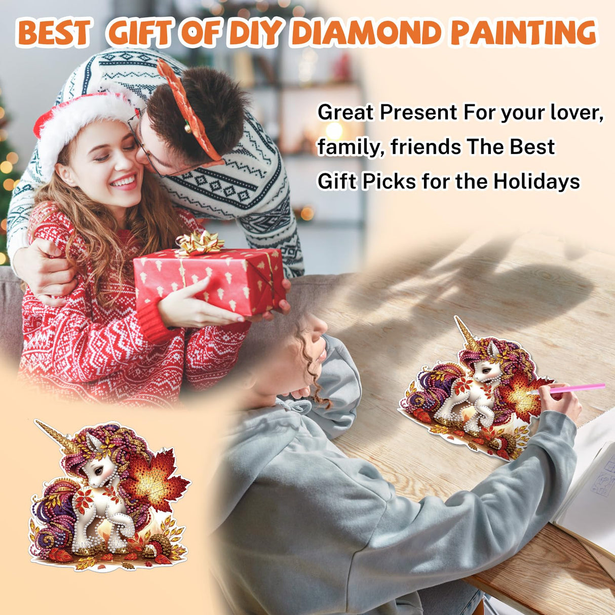 Bowetile Fall Diamond Art Hanging Kits for Adults Kids, Unicorn Diamond Art Suncatchers, 5D Special Shape Autumn Diamond Painting Pendant Window Ornament Gifts for Home Garden Door Wall Decor Bowetile