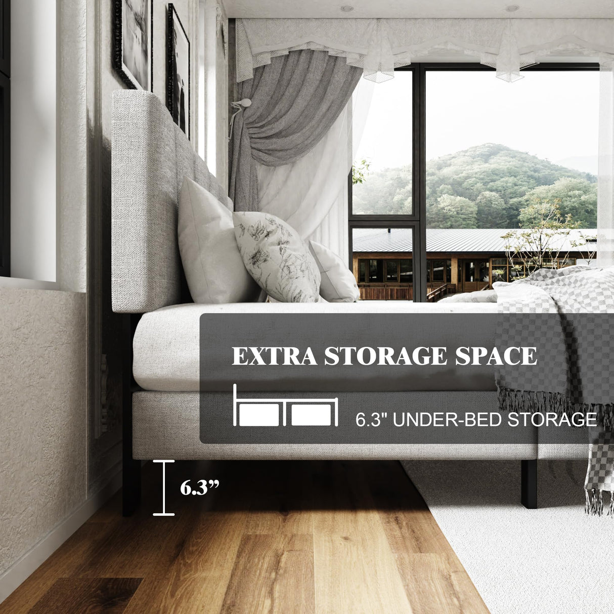 Queen Size Platform Bed Frame with Upholstered Headboard, Wooden Slats Support, Noise Free, No Box Spring Needed, Easy Assembly, Light Grey, Linen Sismplly