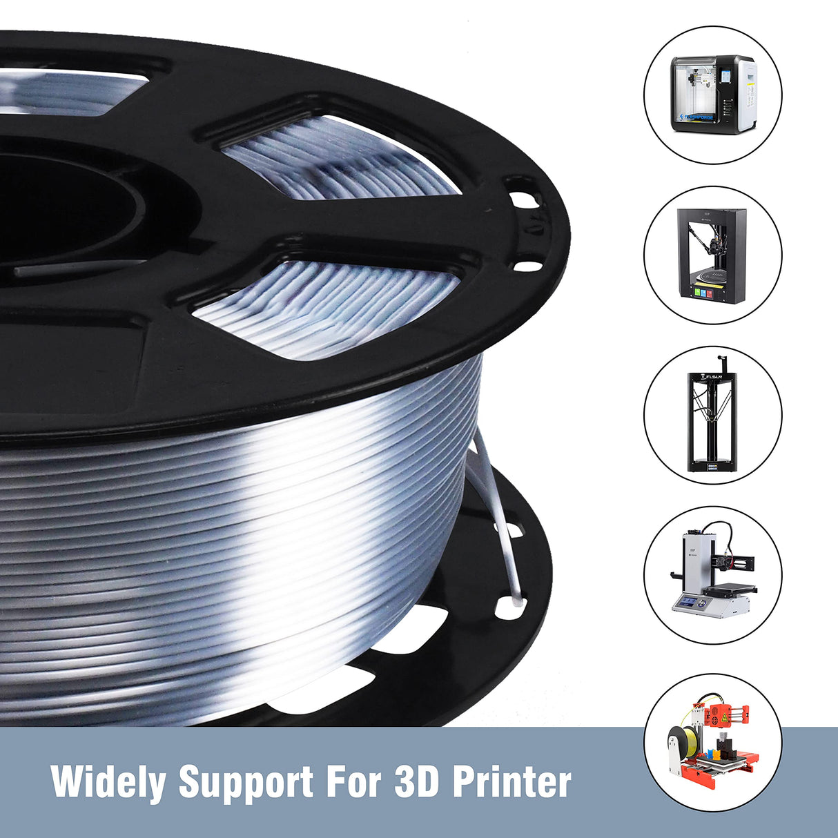 1.75mm Silk Pearlescent Metal Silver Shiny PLA Filament, 1kg 3D Printing Material Widely Support for FDM 3D Printer, Pack with Extra Filament Sample by BBLIFE Bblife