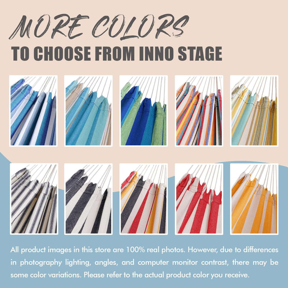 INNO STAGE Double Hammock - 2 Persons Portable Hanging Camping Bed, Blue, 118.3"L x 63"W, 350Lbs Capacity, Polyester, Supports Up to 350 lbs INNO STAGE