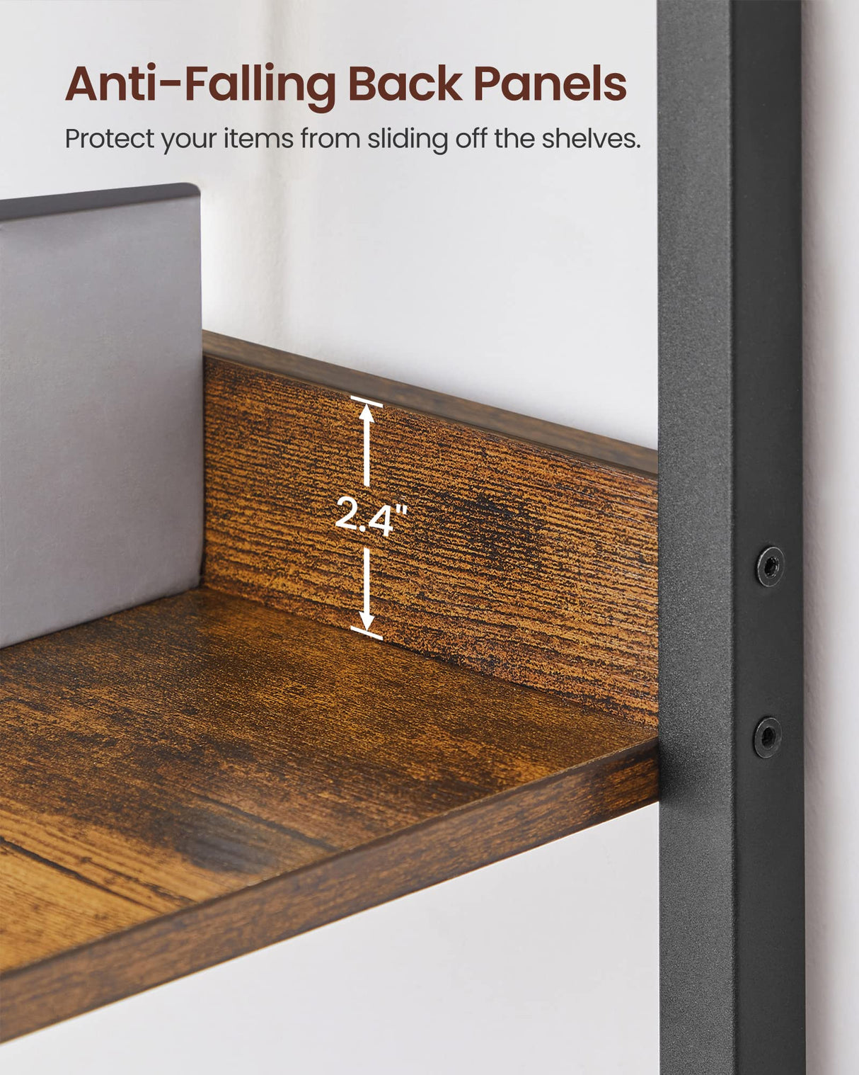 VASAGLE Industrial 6-Tier Bookshelf with Protective Back Panels - Rustic Brown & Black Decor Storage Unit VASAGLE