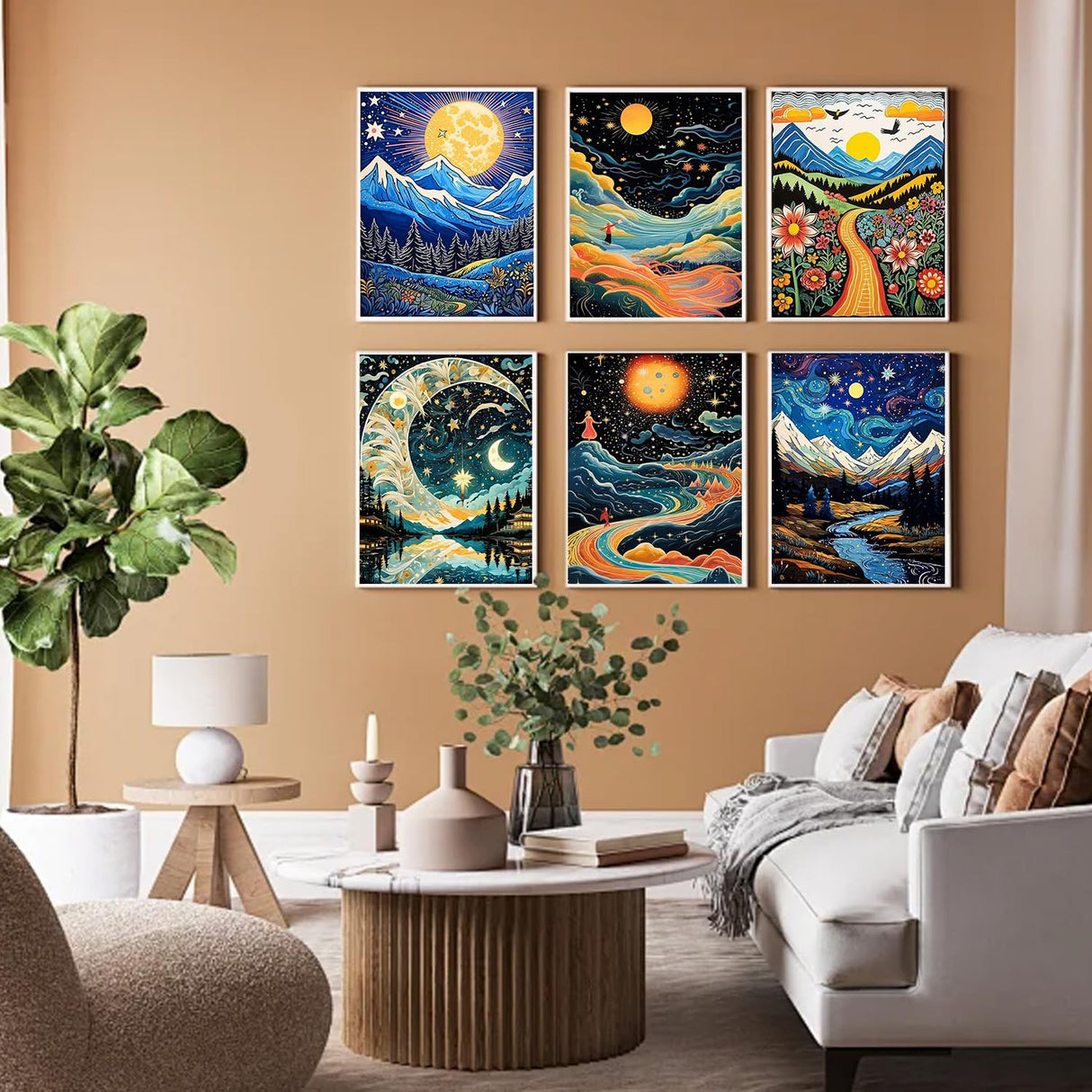 ARPADAMO 6 Pack Diamond Art Kits for Adults,5D Landscape Diamond Painting DIY Diamond Art Abstract Diamond Painting Kit for Adult,Round Full Drill Diamonds, Diamond Kit for Home Decor-12x16inch ARPADAMO