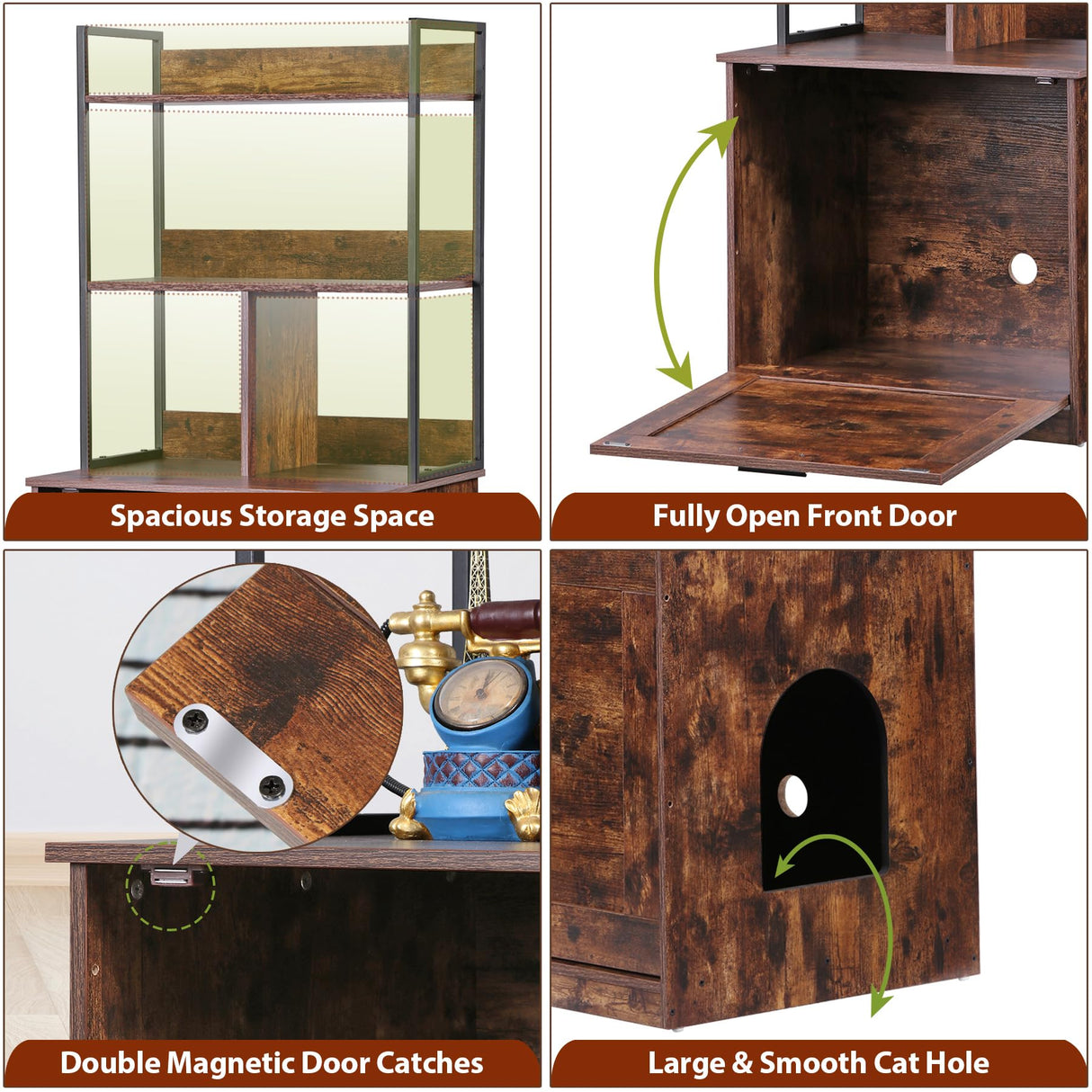 ZENY 2-in-1 Cat Litter Box Enclosure with Storage Shelves, Hidden Cat Litter Box Enclosure Furniture with Entrance (Rustic Brown) ZENY