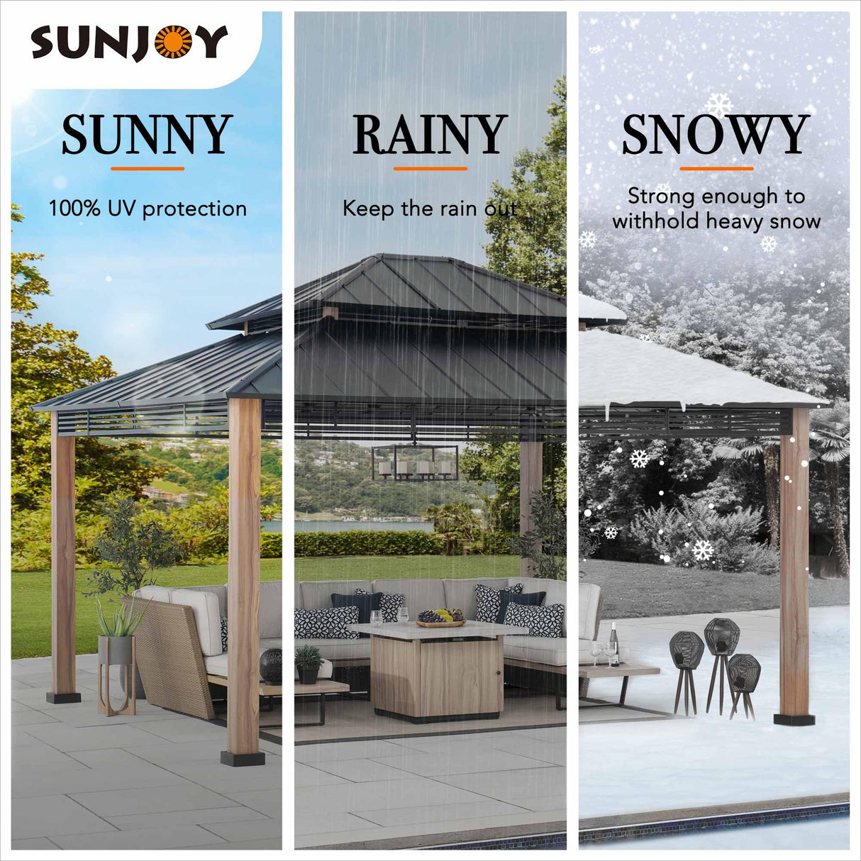 Sunjoy Roberts Outdoor Patio 13 x 15 ft. Black Steel Frame Hardtop Gazebo with 2-Tier Rust-Resistant Steel Roof by SummerCove SummerCove