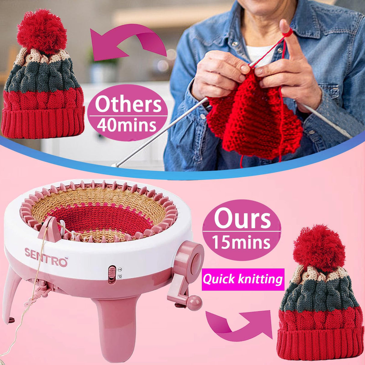 Sentro Knitting Machine, 48 Needles Smart Knitting Crochet Machine with Row Counter for Adults and Beginners, Automatic Circular Weaving Spinning Knitting Loom Machine Kit for Hat,Socks,Scarves,Gloves Cyandream