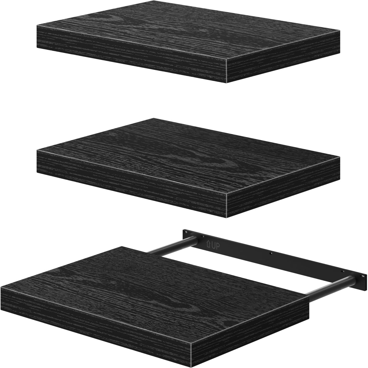 QEEIG 10" Deep Floating Shelves for Wall - 10 x 16 inch Book Shelf Bathroom Bedroom Kitchen Living Room Hanging Bookshelf Farmhouse Set of 3, Black (025-40B3) QEEIG