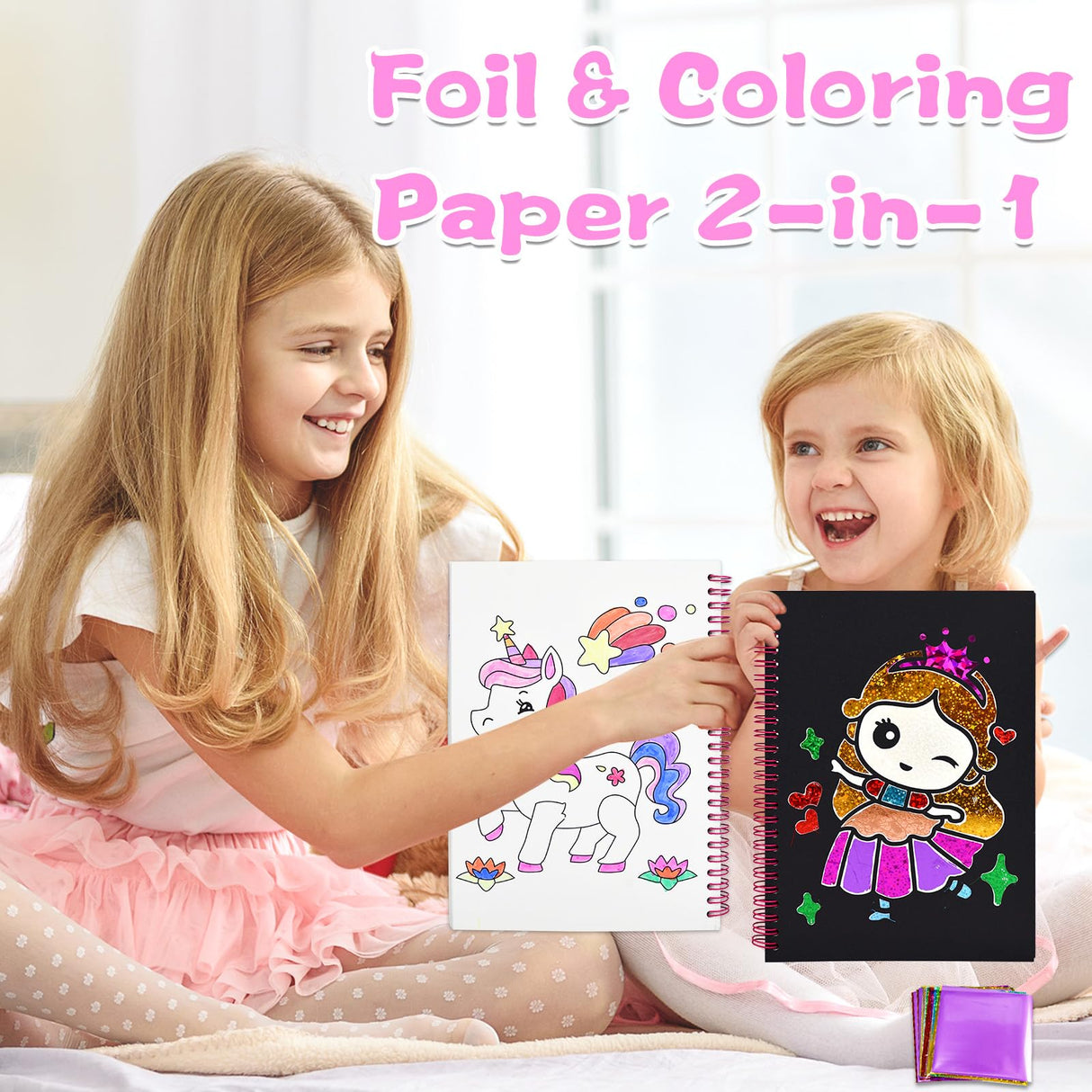 LICSOR Foil Art & Crafts Activity for Kids, Fun Craft for Girls Ages 4-6-8-12, Unicorn Princess 2-in-1 DIY Creative Travel Toys Art Supplies, Birthday Gift Party Favor for Kid 4 5 7 9 10 11 Year Old LICSOR