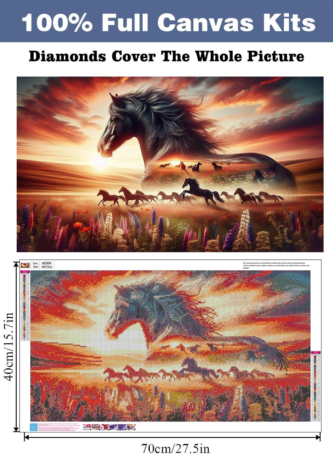 ijbnhd Large Diamond Painting, Horse Large Diamond Art Kits for Adults, Full Drill Round Big Diamond Painting, DIY Gem Art and Crafts for Home Wall Decor Gift 27.5 X 15.7inch ijbnhd