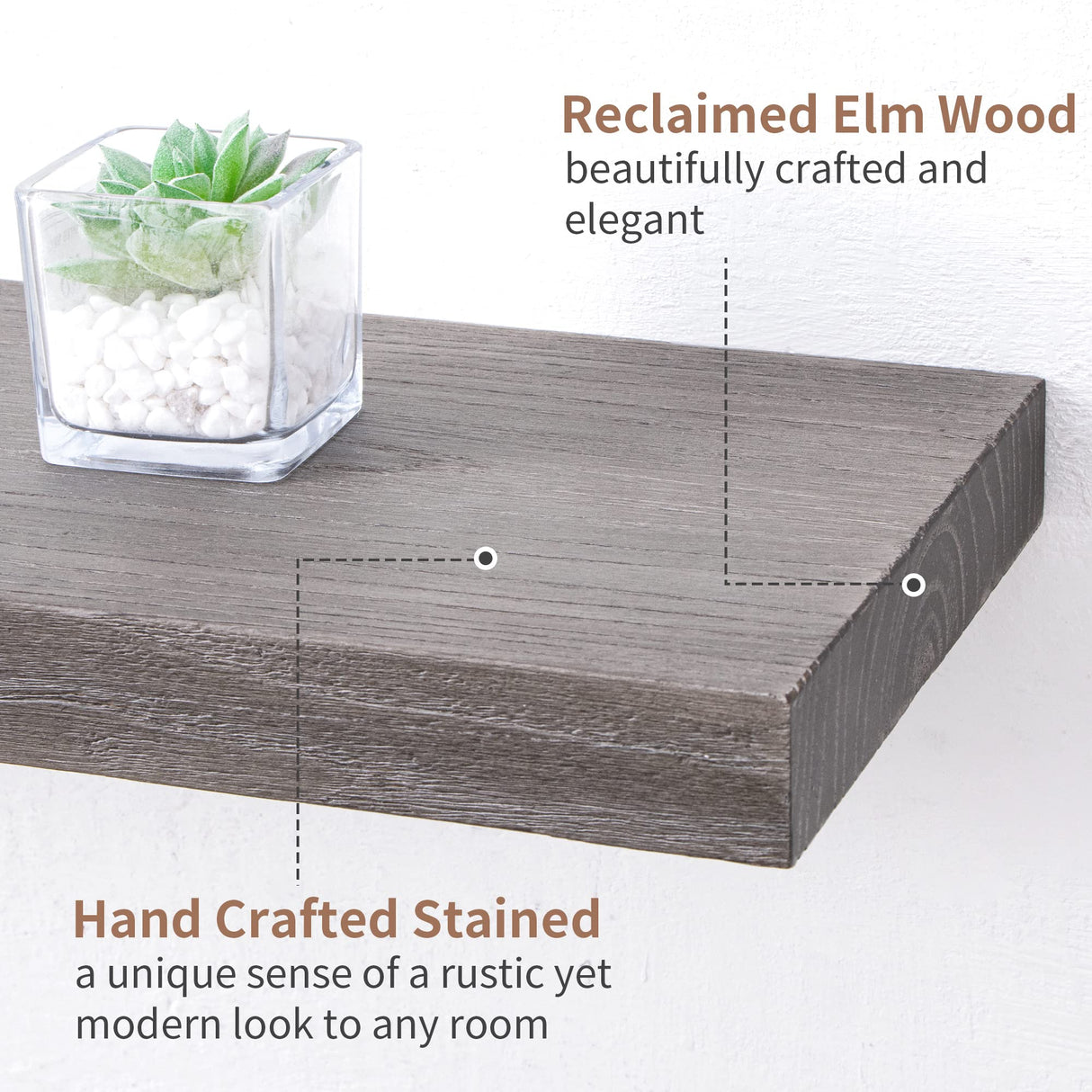 Axeman 72 Inch Fireplace Mantel Shelf - 8 Inch Deep Rustic Solid Elm Wood Floating Shelf, Wall Mounted Farmhouse Display Shelf with Invisible Heavy Duty Metal Bracket, Grey Axeman