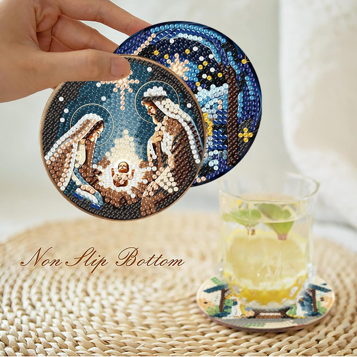 Yijingtop 8PCS Jesus Diamond Art Coasters Kits,Religion Diamond Painting Coasters with Holder,Small Diamond Art Kits for Adults,Crystal Gem Art Kits for Home Wall Decor Yijingtop