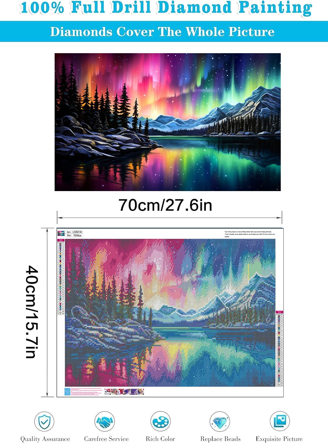 mrpwnle Northern Lights Diamond Art Painting Kits for Adults-5D Large Size Aurora Diamond Art Painting for Beginners, DIY Round Full Drill Aurora Landscape Gem Art Crafts Kits 27.6x15.8in mrpwnle
