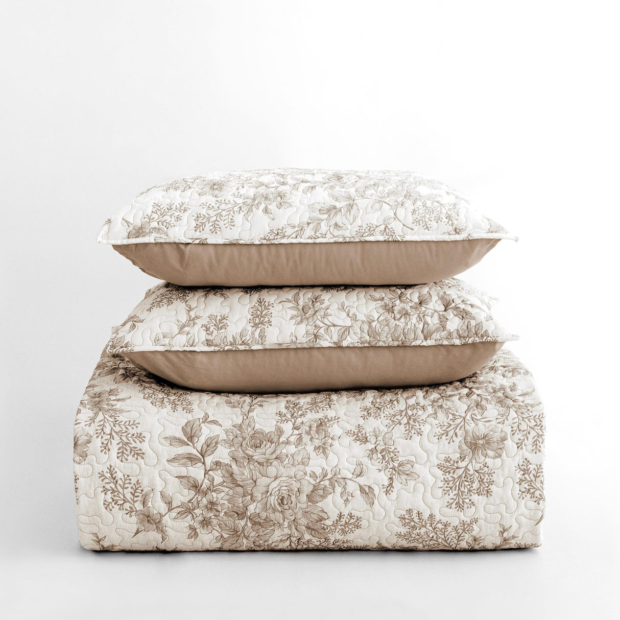 Wonderful Floral Cotton Quilt King Size Stitch Bedding Set, Taupe Lightweight Comforter Cabin Blanket Farmhouse Bedspread with Pillow Shams for All Season Wonderful