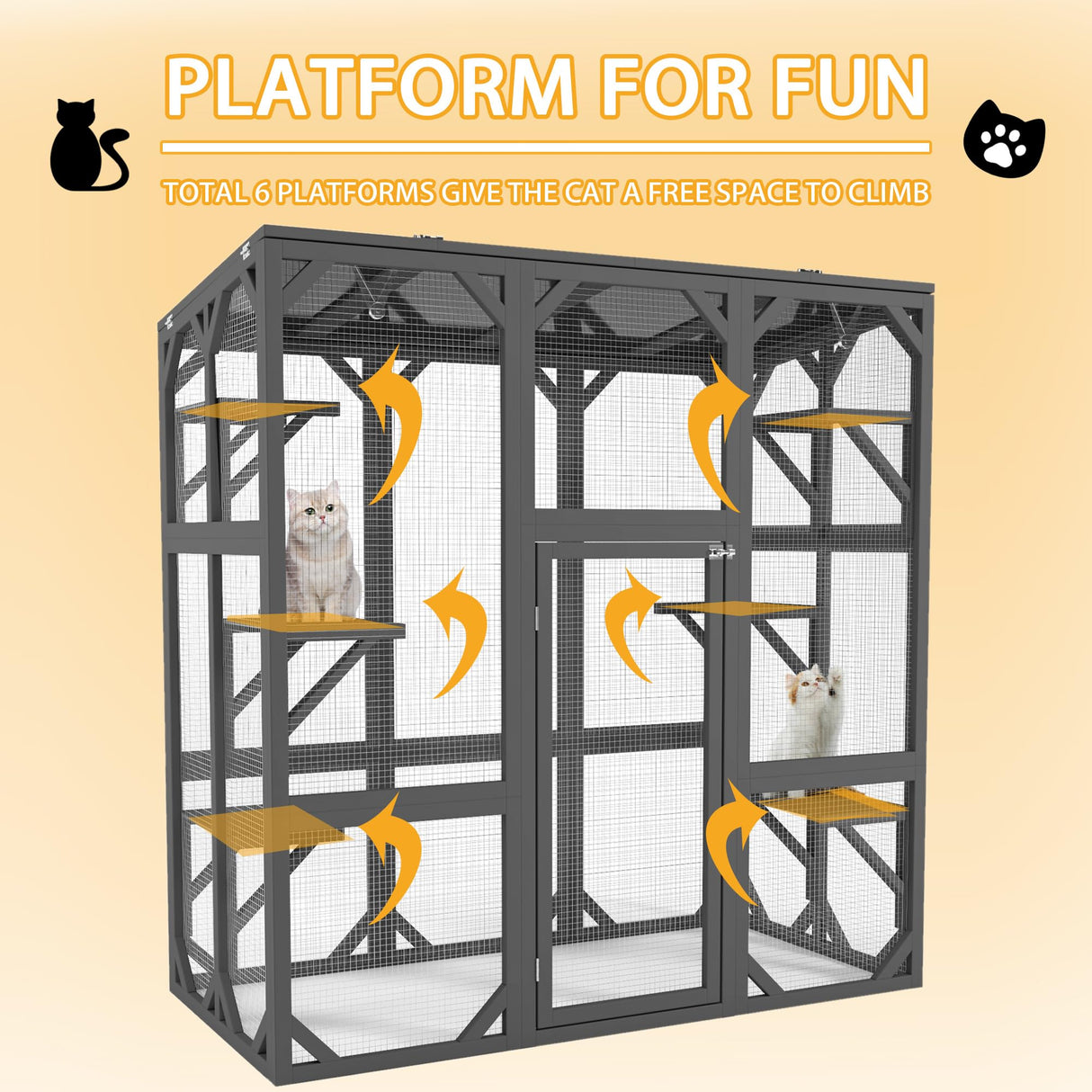 CuisinSmart Catio Outdoor Cat Enclosure Walk-in Cage Large Catio for Multiple Cats with Weatherproof Roof and 6 Platforms, Grey CuisinSmart
