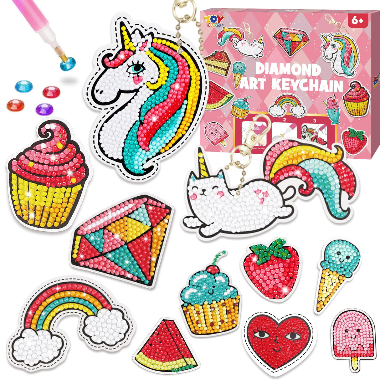 TOY Life Diamond Art Kits for Kids with Keychains, Unicorn Diamond Painting Kits for Kids, Gem Art Diamond Dots for Girls Age 8-12 TOY Life