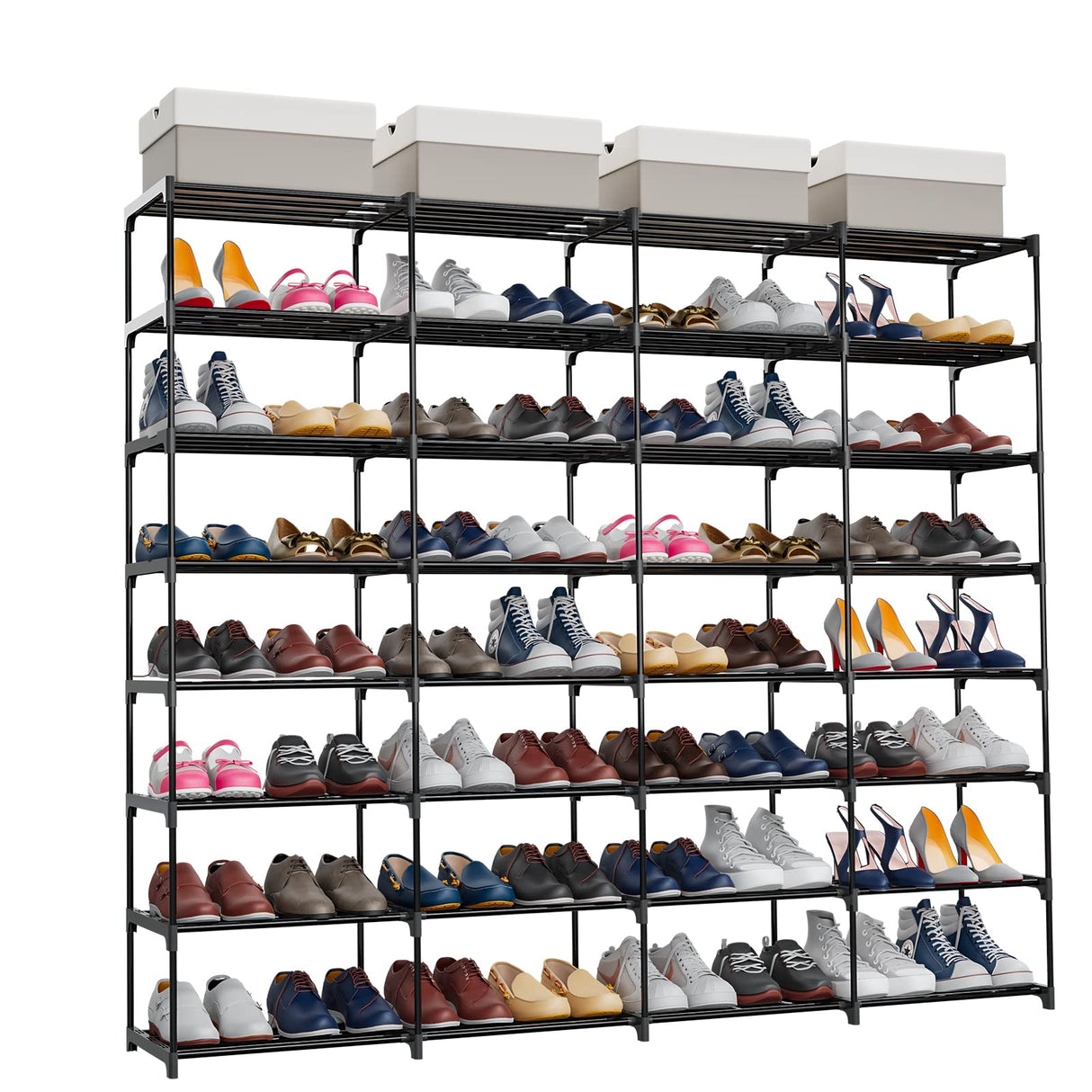 SMILHELTD Metal Shoe Rack Large Capacity 4 Rows 8 Tier 56-64 Pairs Shoes Boots Storage Organizer SMILHELTD