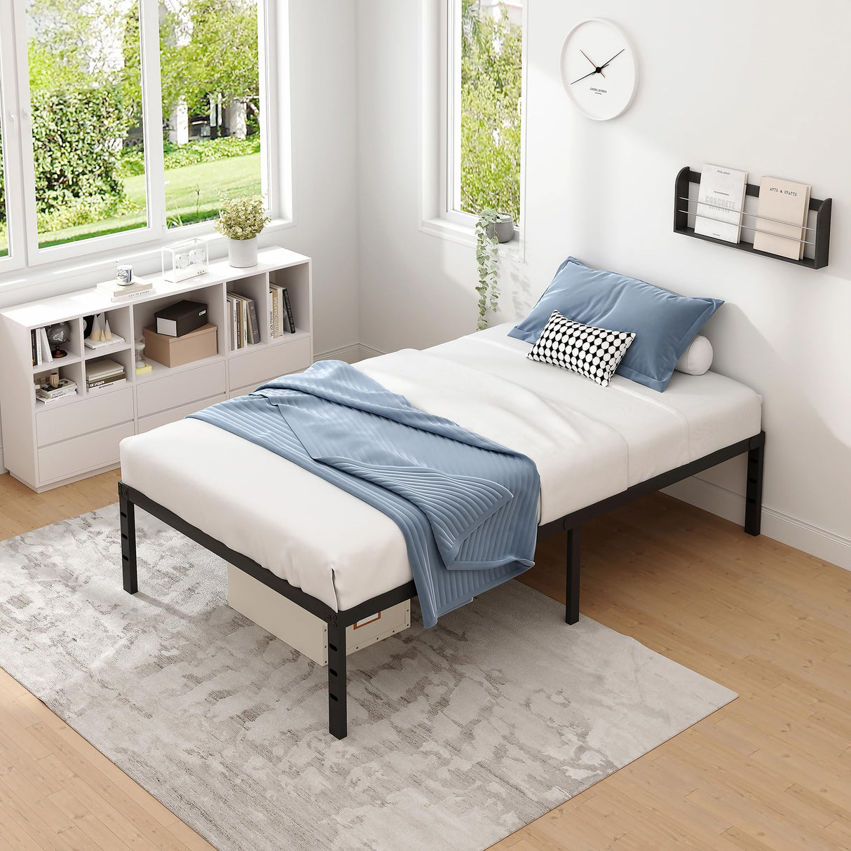 NEW JETO Metal Bed Frame,Twin Size Bed Frame with Storage Space,Heavy Duty Sturdy Mattress Foundation,Easy Assembly,No Box Spring Needed, Black,14 Inch,Twin NEW JETO