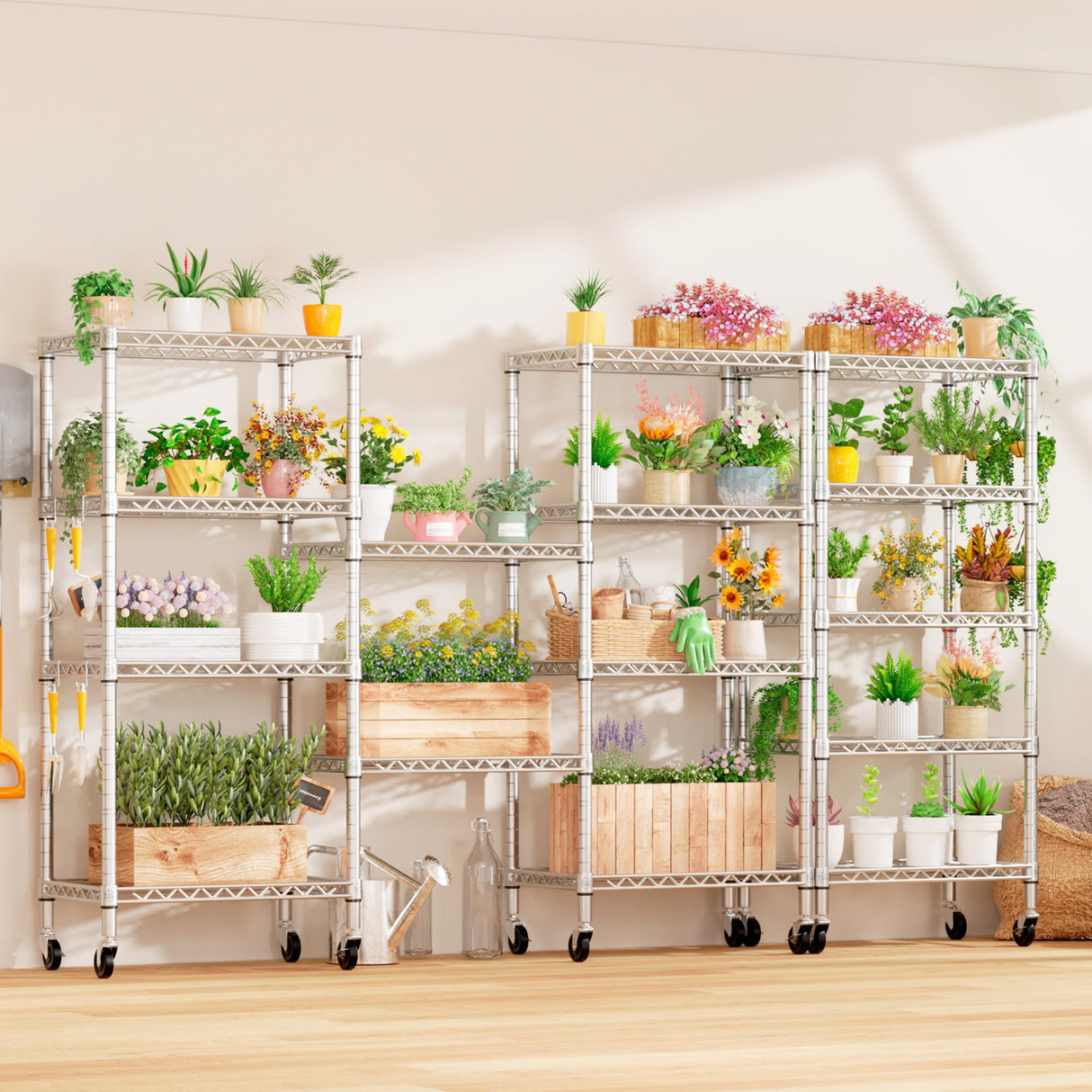 PrimeZone 75" H Wire Shelving 5 Tier Slim Steel Storage Metal Shelves with Wheels,Adjustable Kitchen Utility Shelving Unit,Pantry Rack Rolling Metal Shelf Chrome 24" Wx18 Dx75 H PrimeZone