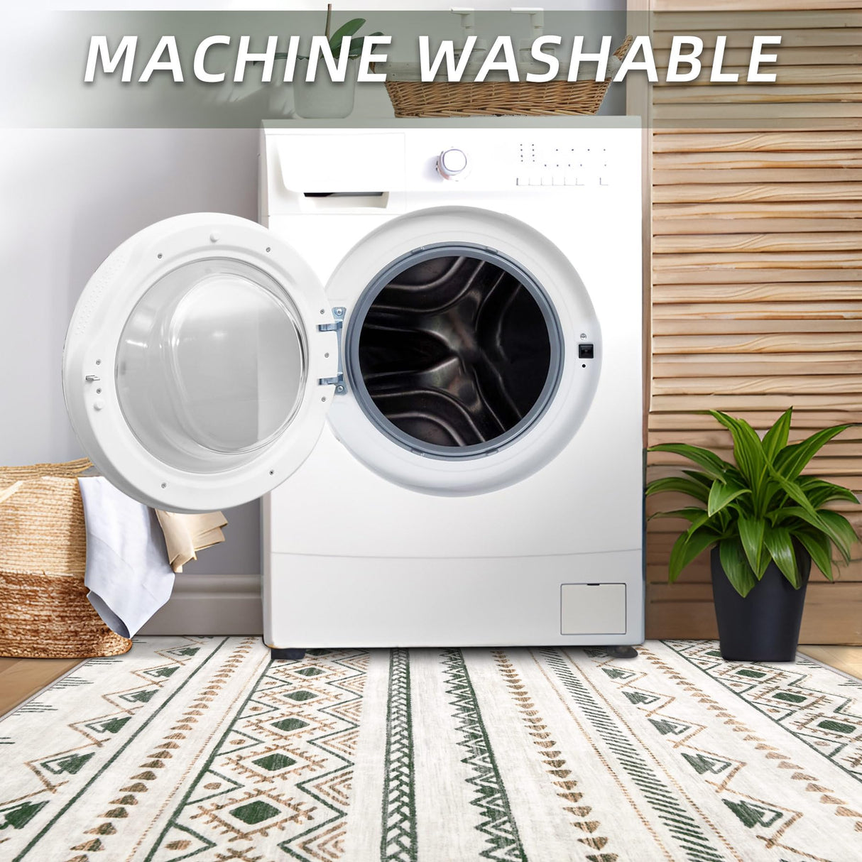 Area Rug for Living Room 9x12: Large Washable Boho Moroccan Rugs Geometric Neutral Rug, Non-Slip Foldable Morden Farmhouse Indoor Floor Carpet for Bedroom Dining Table Home(Brown Green,9'x12') Aoyaomi