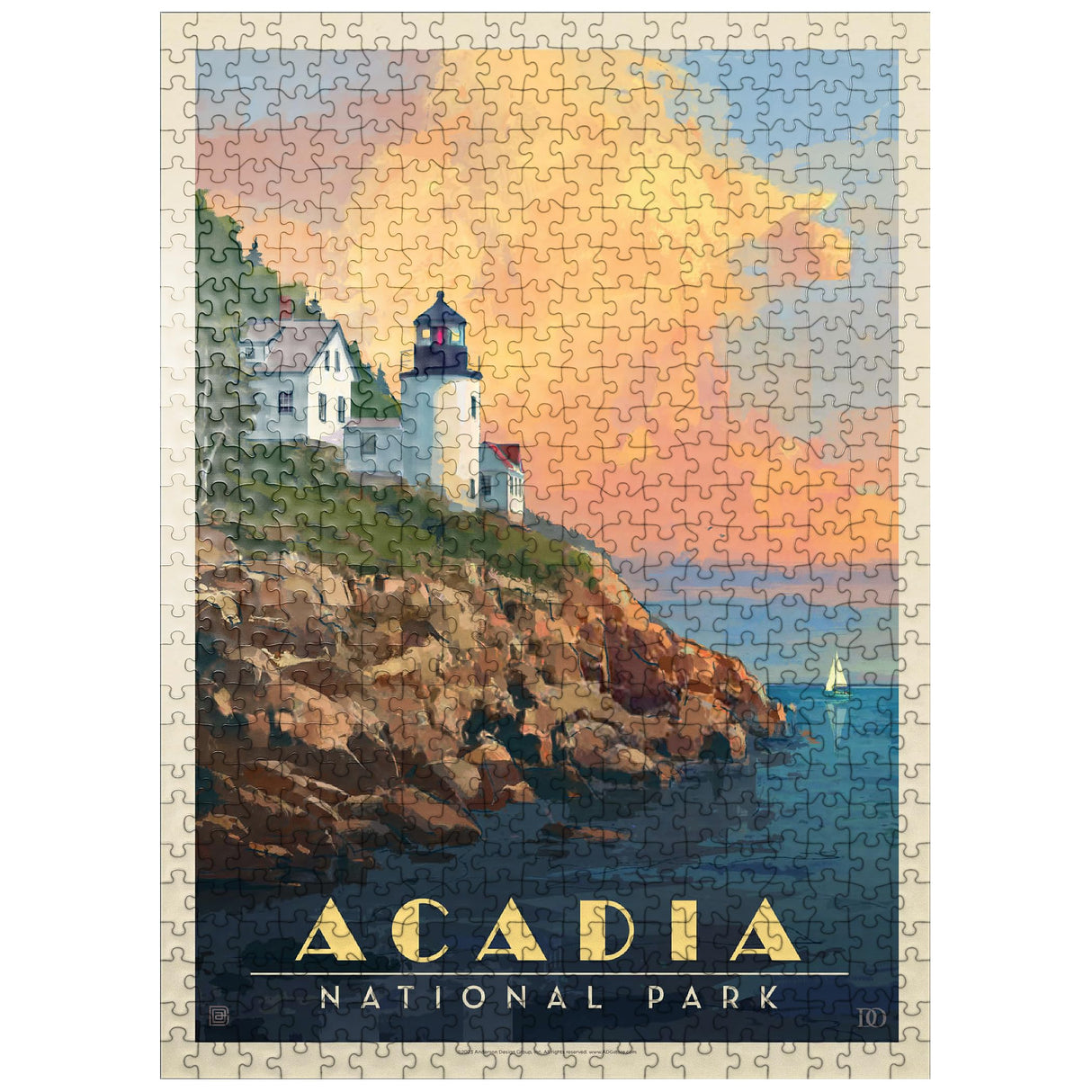 MyPuzzle Acadia National Park: Lighthouse, Vintage Poster - Premium 500 Piece Jigsaw Puzzle for Adults MyPuzzle.com