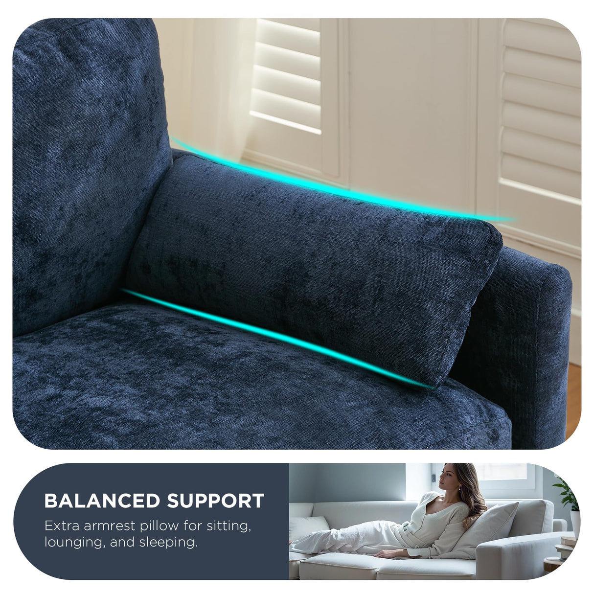 Tbfit 89" Cloud Modern Sofa, Comfy 3-Seater Couch w/Pillows, Pocketed Spring Seats, Plush Foam Cushions, Chenille Fabric Removable Cover, Soft Upholstered Living Room Furniture Home Apartment, Blue Tbfit