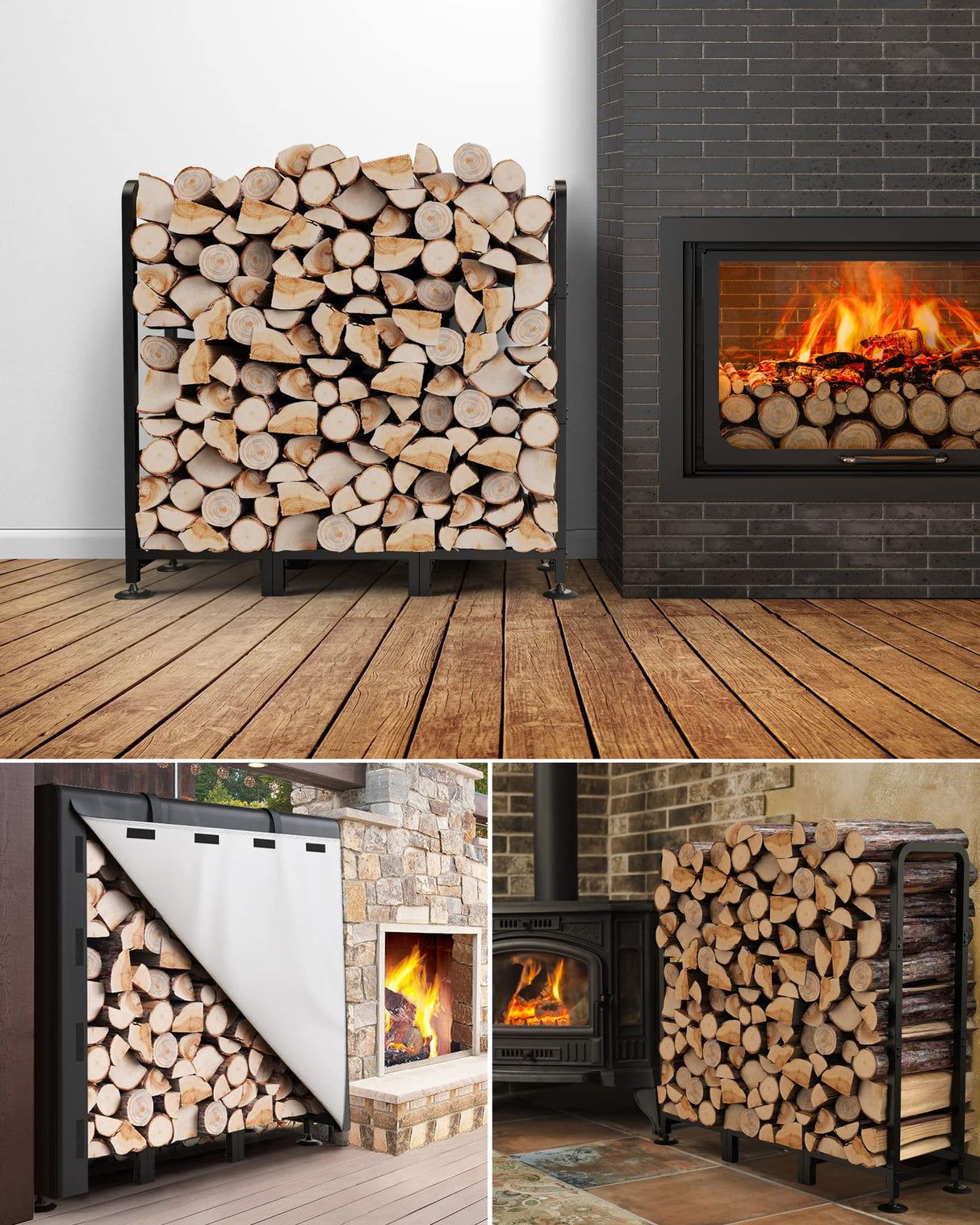 Brightown 4FT Firewood Rack Outdoor with Cover, Indoor Wood Rack for Firewood, Waterproof Fire Wood Holder Outside, Adjustable Heavy Duty Logs Stand Brightown