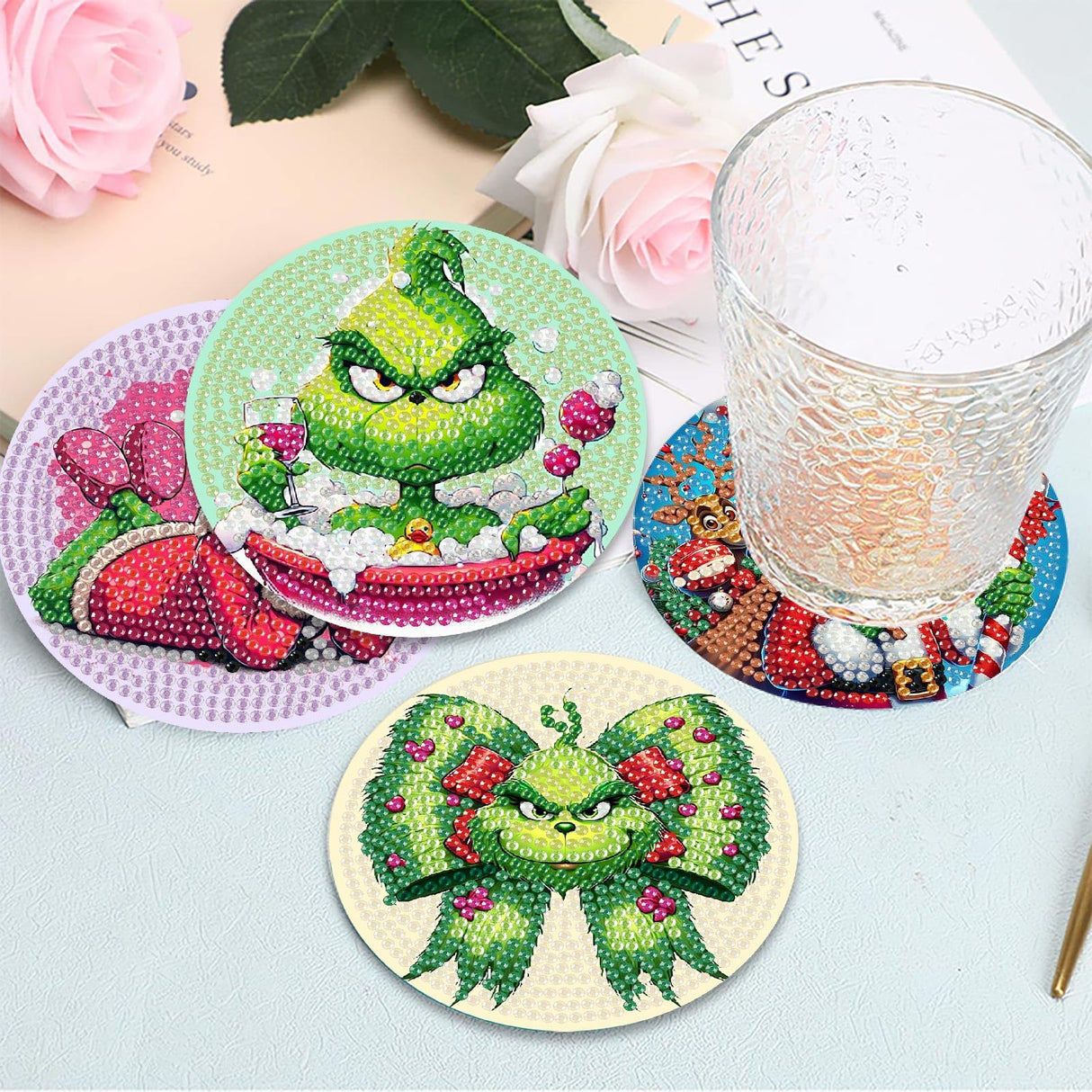 Apcufir 8 Pcs Christmas Diamond Painting Coasters Kits with Holder,DIY Diamond Art Coaster Kits for Adults & Kids,Paint with Diamonds Coasters Art Crafts for Holiday Decor Gifts Apcufir