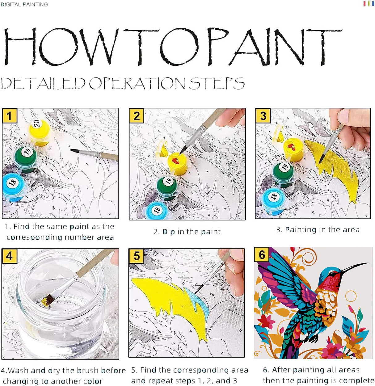 Paint by Numbers Kit for Adults - 2 Pack Hummingbird Paint-by-Number Kits - Acrylic Easy Paint by Numbers Framed - Canvas Arts and Crafts 8x12 Inch KYOQFVN