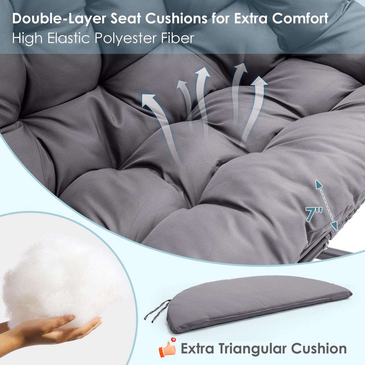 Brafab Double Egg Chair Swing with Stand, Oversized Hand-Woven Wicker Rattan 2-Person Egg Chairs for Outdoor Indoor, Hanging Egg Chair with Thick Double Cushion and Sturdy Steel Stand, Charcoal Brafab