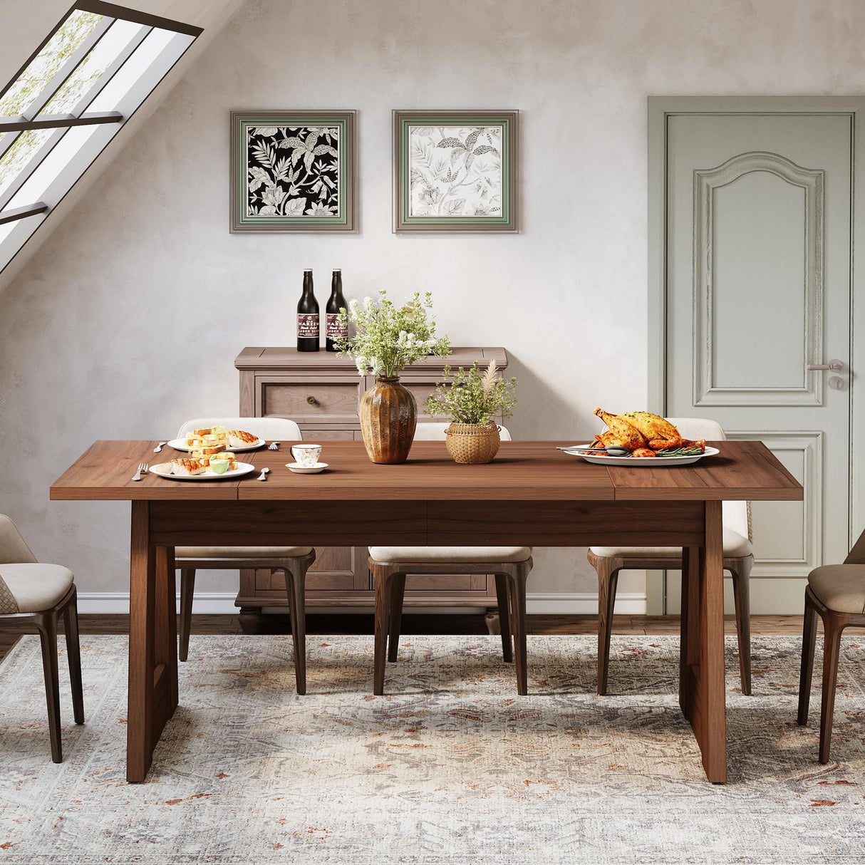 Tribesigns Dining Table for 4-6 People, 63-Inch Rectangular Wood Kitchen Table, Farmhouse Dinner Table for Dining Room, Kitchen, Living Room, Rustic Brown Tribesigns