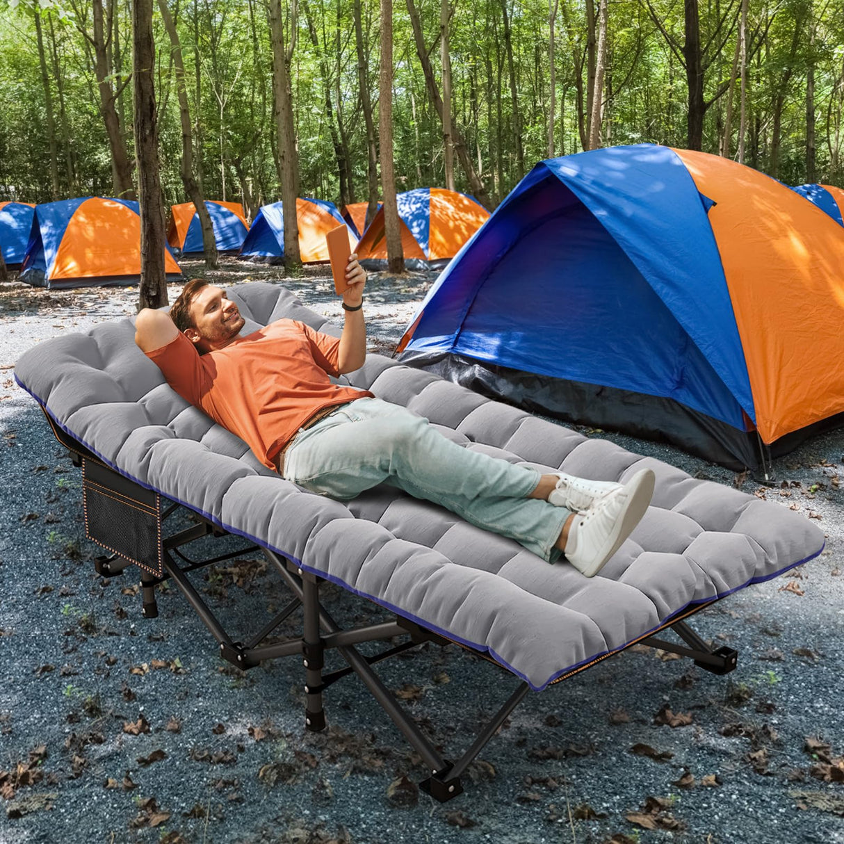 ABORON Oversized XXL Folding Camping Cot W/Mat for Adults, 78" L x 32" W x 18" H, Heavy Duty Outdoor Bed with Carry Bag,1200 D Layer Oxford Travel Camp Cots ABORON